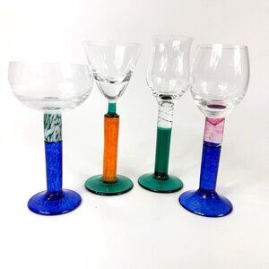 Vintage Atelier Morava Czech Art Glass Cordial Glasses Deco Stems Set Of 4